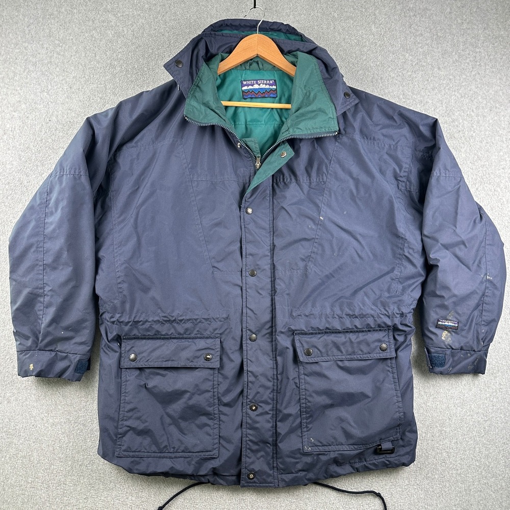 Vintage 90s White Sierra Parka Mens XL Navy Blue Outdoor Heavyweight Jacket